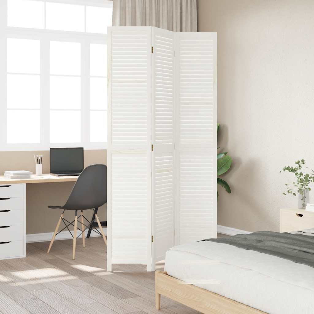 Room Divider 3 Panels White Solid Wood Paulownia