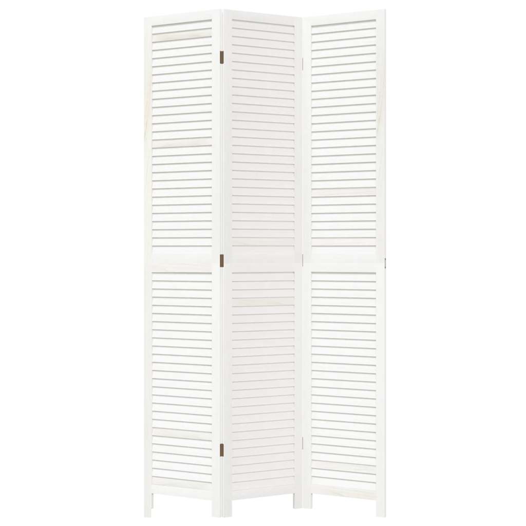 Room Divider 3 Panels White Solid Wood Paulownia
