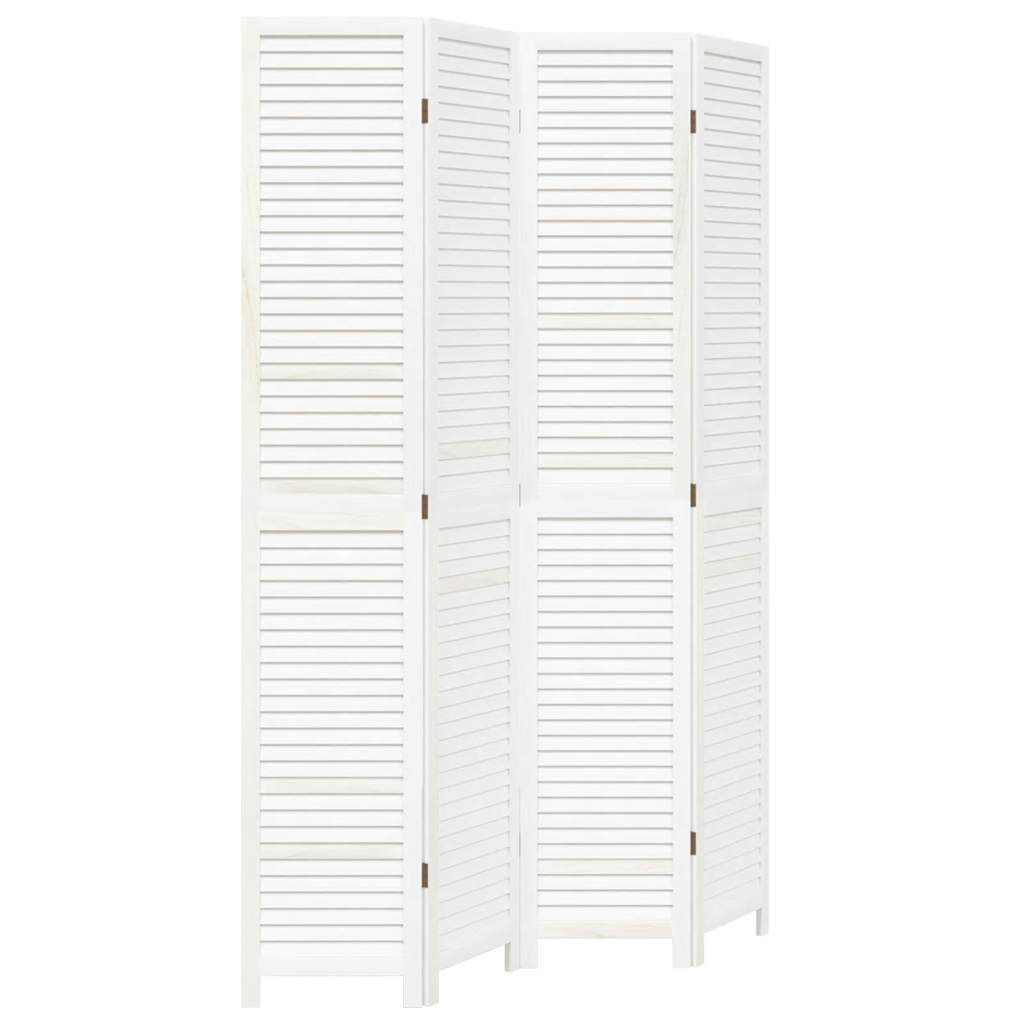Room Divider 4 Panels White Solid Wood Paulownia