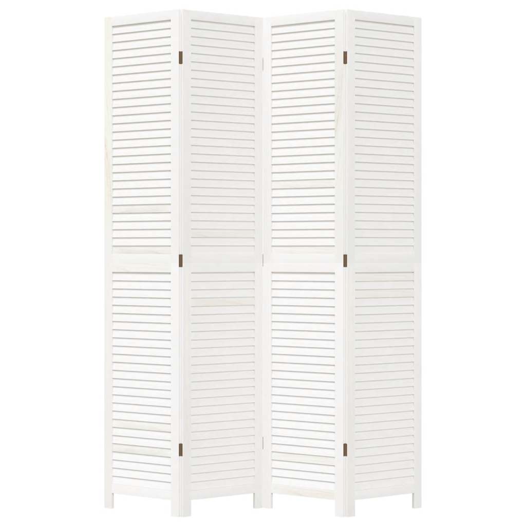 Room Divider 4 Panels White Solid Wood Paulownia