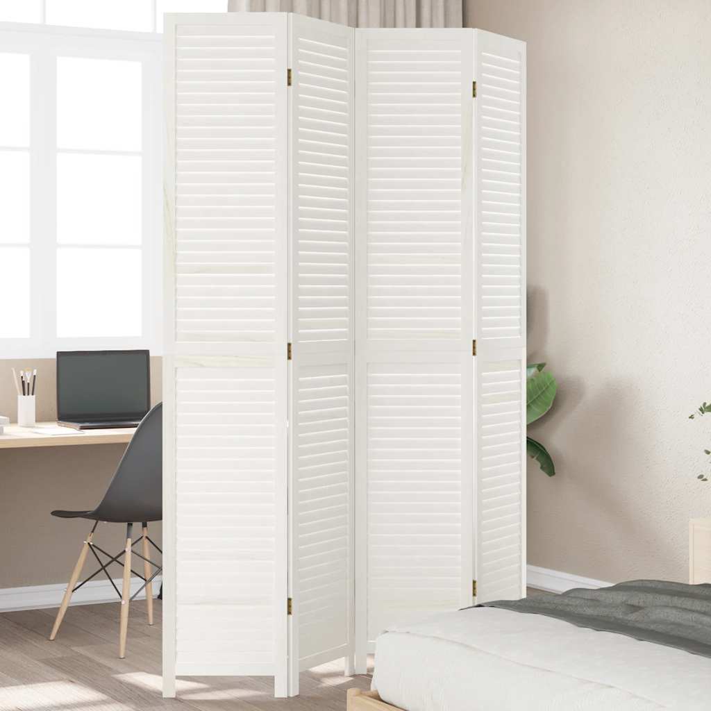 Room Divider 4 Panels White Solid Wood Paulownia