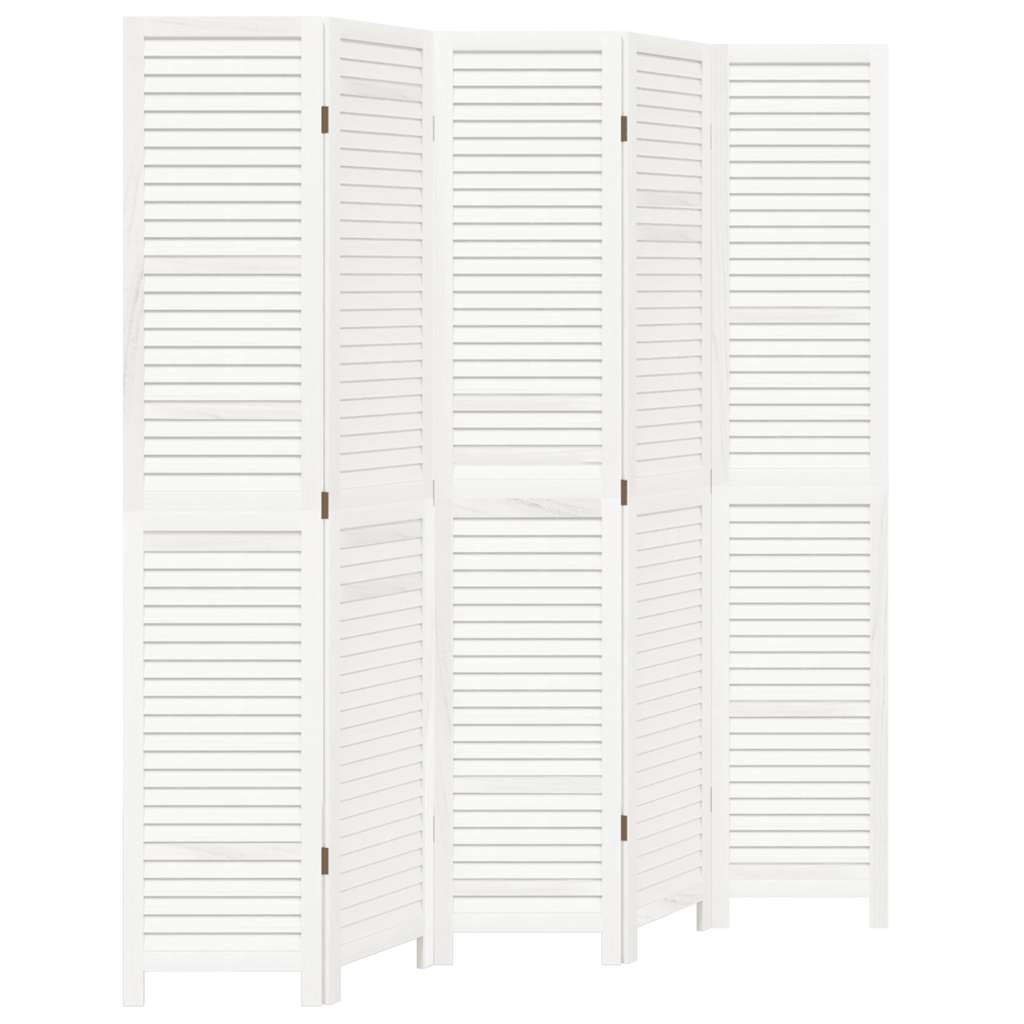 Room Divider 5 Panels White Solid Wood Paulownia