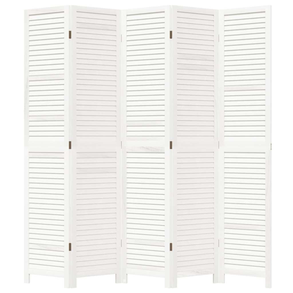 Room Divider 5 Panels White Solid Wood Paulownia