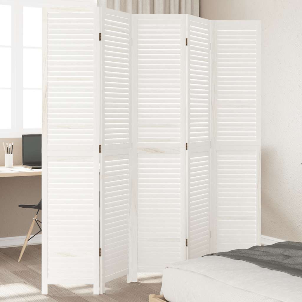 Room Divider 5 Panels White Solid Wood Paulownia
