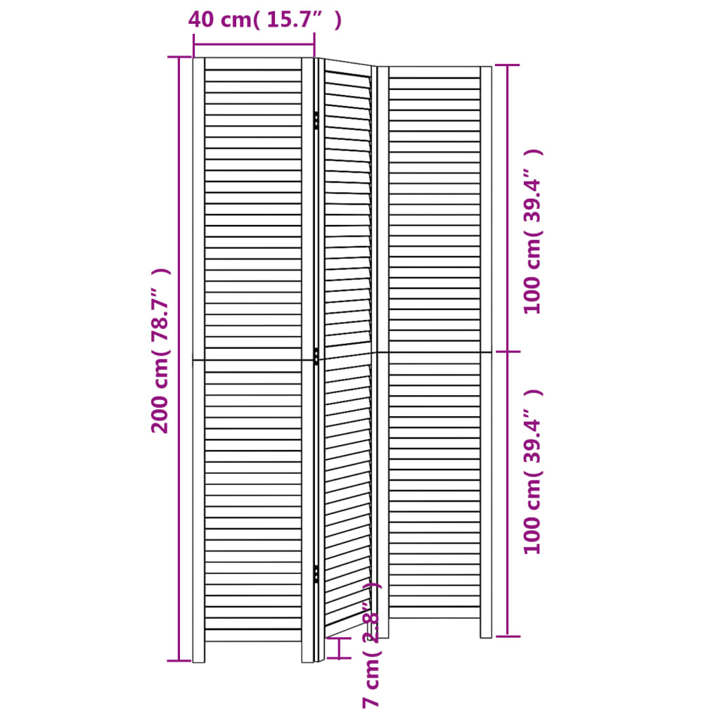 Room Divider 3 Panels Black Solid Wood Paulownia