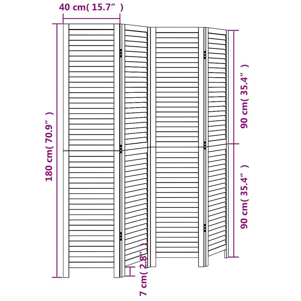 Room Divider 4 Panels Black Solid Wood Paulownia