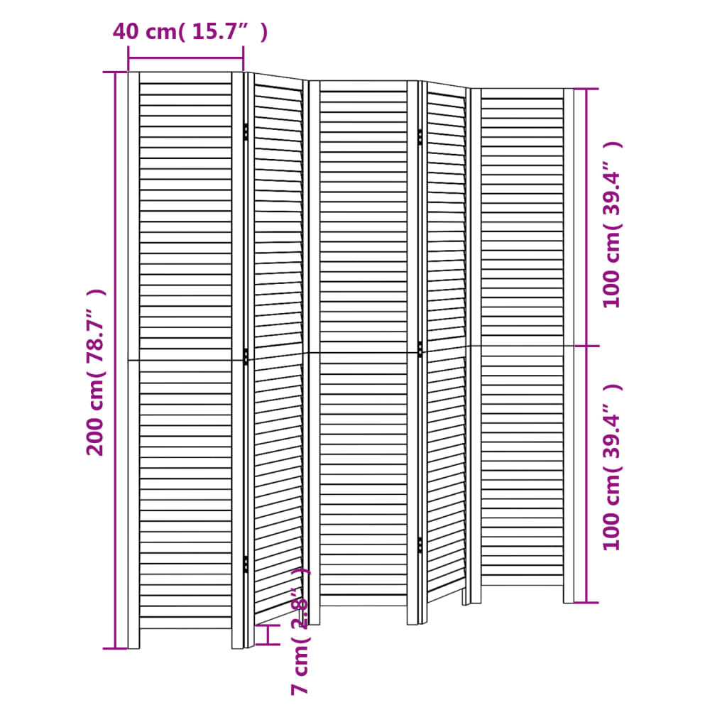 Room Divider 5 Panels Black Solid Wood Paulownia