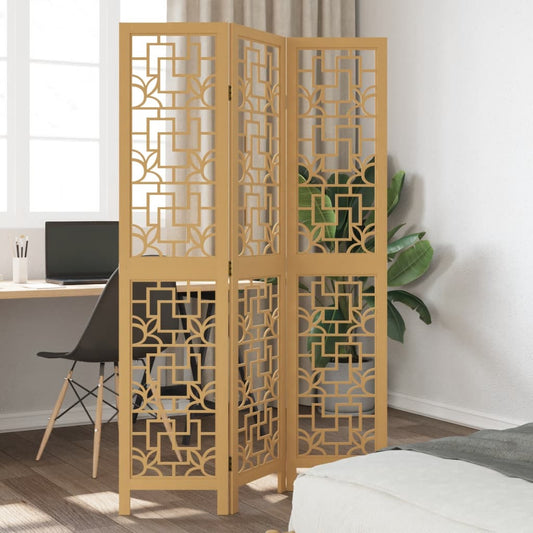 vidaXL Room Divider 3 Panels Brown Solid Wood Paulownia