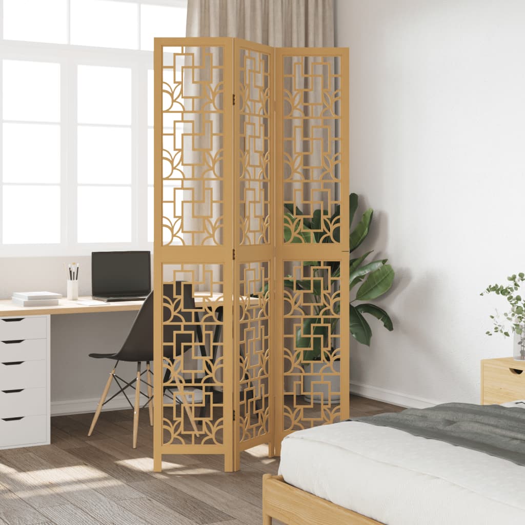 vidaXL Room Divider 3 Panels Brown Solid Wood Paulownia