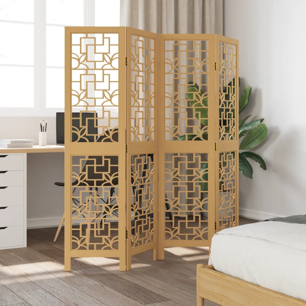 vidaXL Room Divider 4 Panels Brown Solid Wood Paulownia