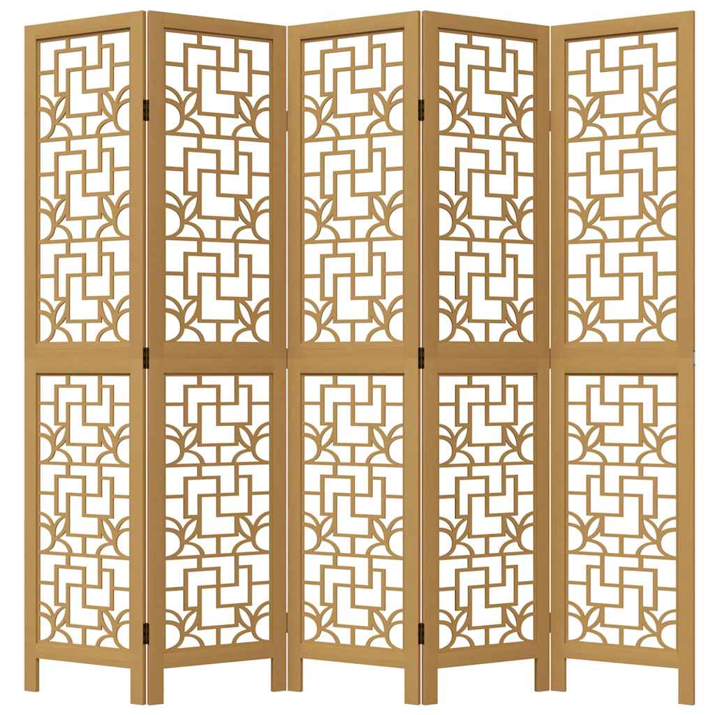 Room Divider 5 Panels Brown Solid Wood Paulownia