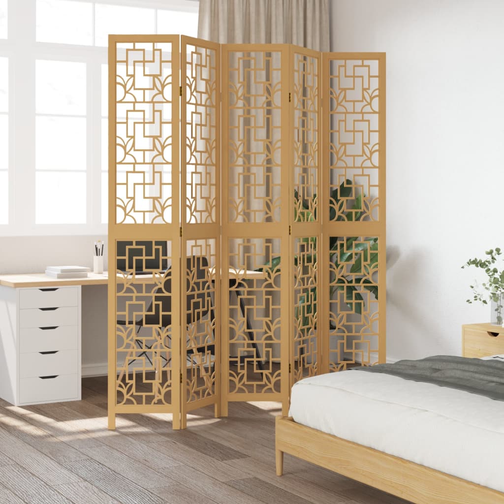 vidaXL Room Divider 5 Panels Brown Solid Wood Paulownia