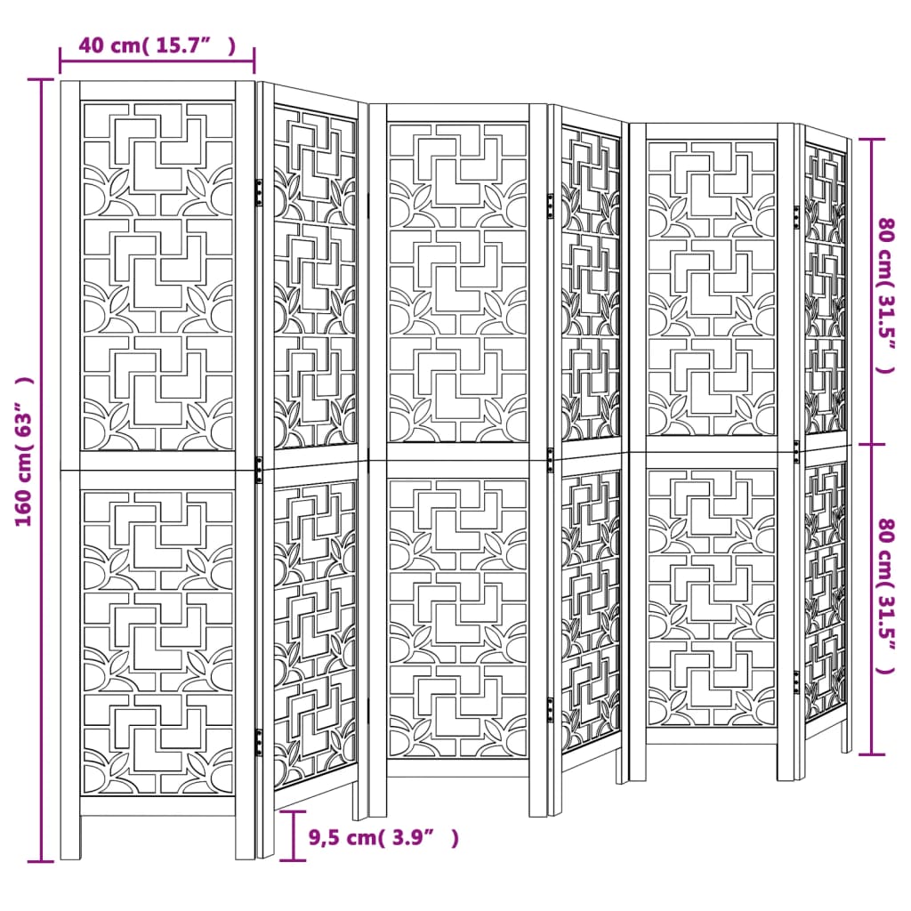 Room Divider 6 Panels Brown Solid Wood Paulownia