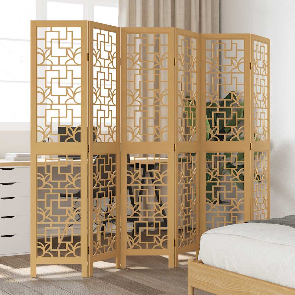Room Divider 6 Panels Brown Solid Wood Paulownia