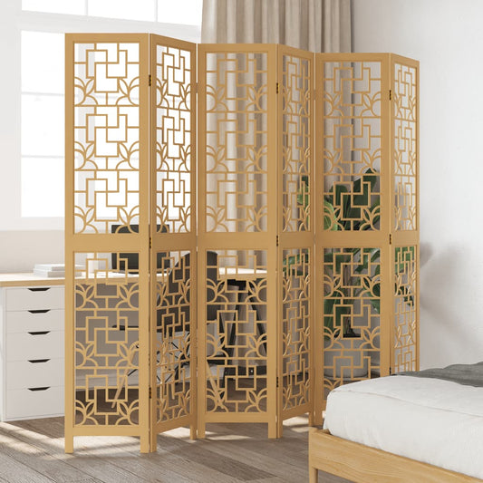 vidaXL Room Divider 6 Panels Brown Solid Wood Paulownia