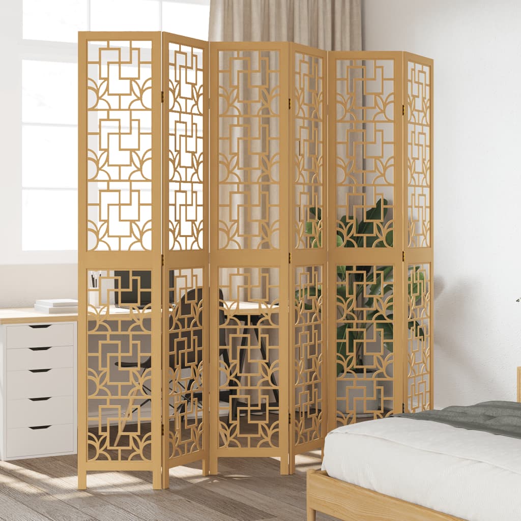 Room Divider 6 Panels Brown Solid Wood Paulownia