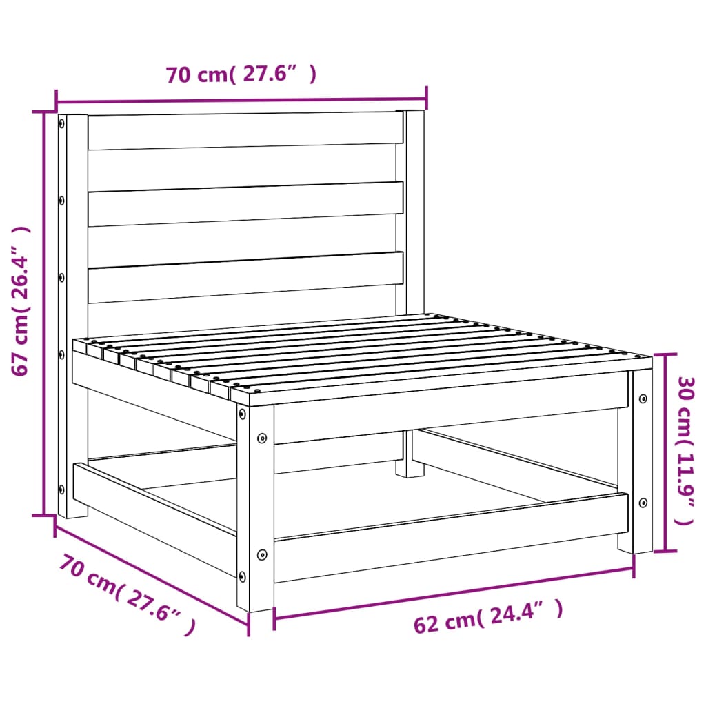 vidaXL Garden Sofas Armless 3 pcs White 70x70x67 cm Solid Wood Pine