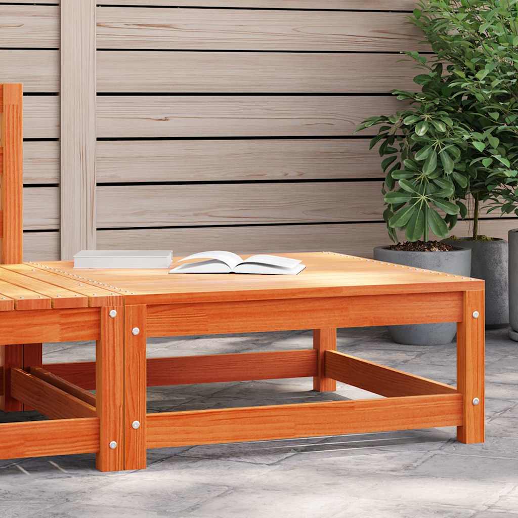 Garden Footstool | Wax brown | Solid pine wood | 70 x 70 x 30 cm