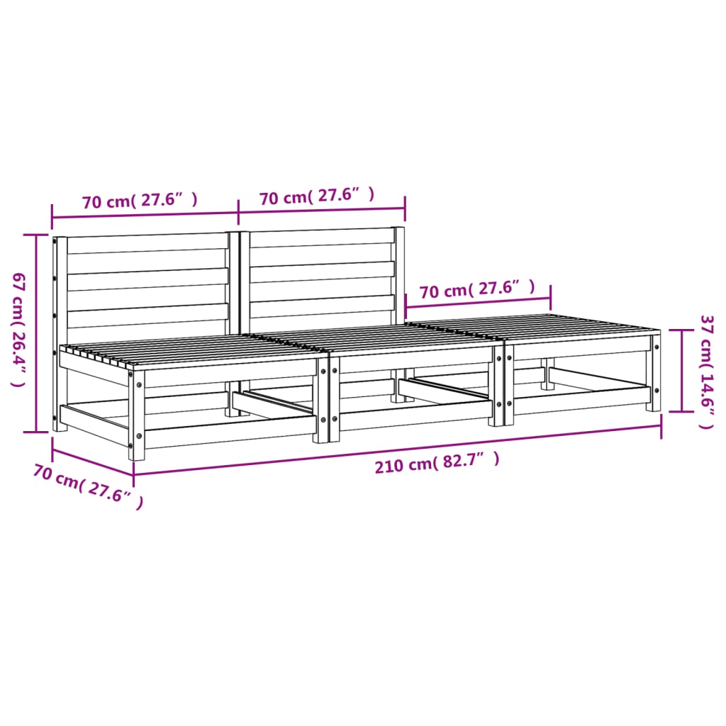 vidaXL Garden Sofa Armless with Footstool Solid Wood Douglas