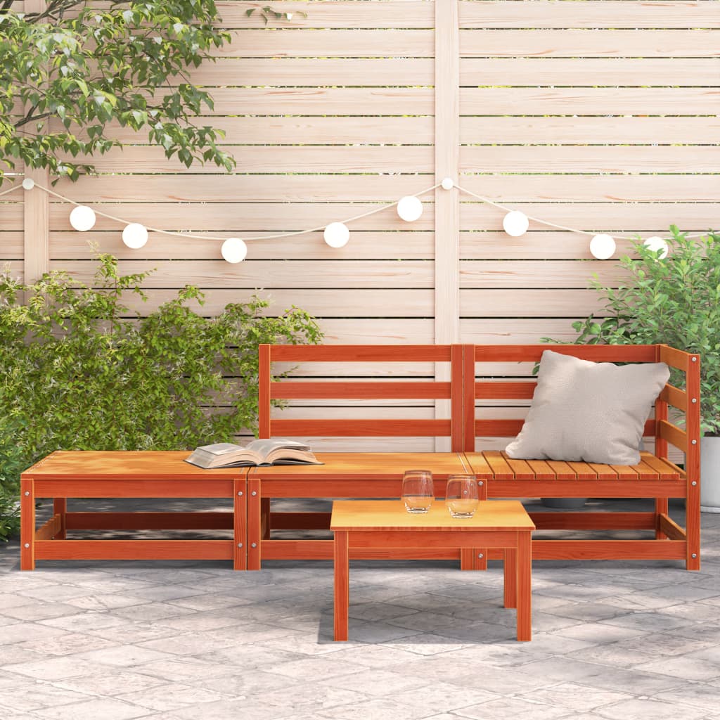 vidaXL Garden Sofa with Footstool 2-Seater Wax Brown Solid Wood Pine