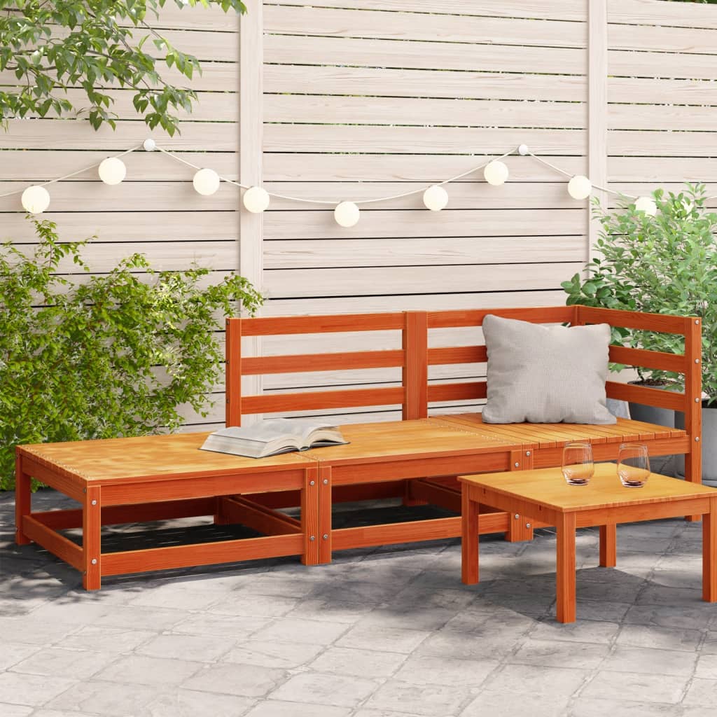 vidaXL Garden Sofa with Footstool 2-Seater Wax Brown Solid Wood Pine