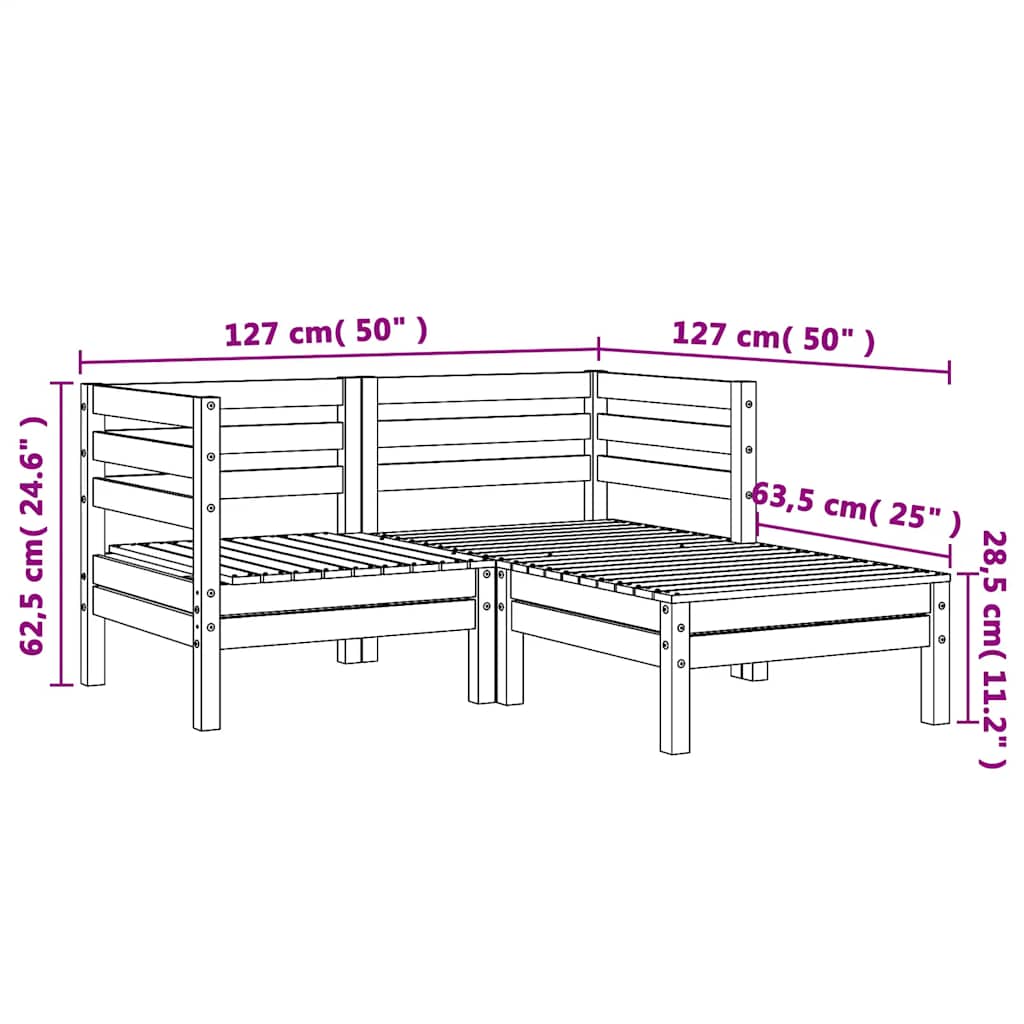 Garden Sofa | Wax brown | Solid pine wood | 2-seater | Modular