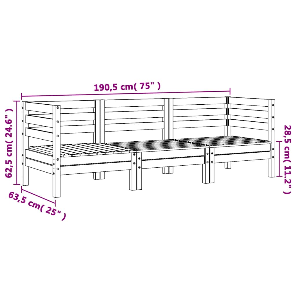 Garden Sofa | White | Solid pine wood | 3-seater | Modular | Garden Sofa