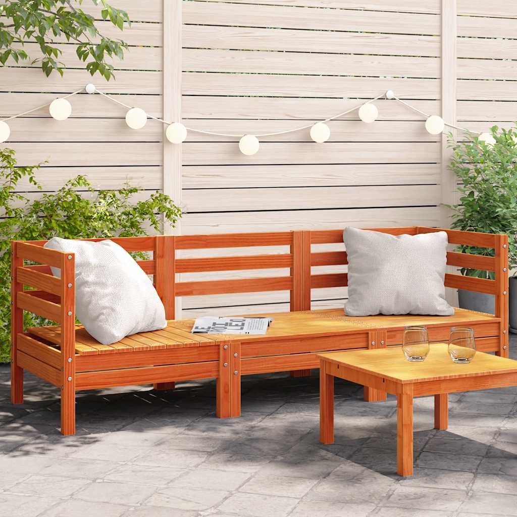 Garden Sofa | Wax Brown | Solid Pine Wood | 3-Seater | Modular