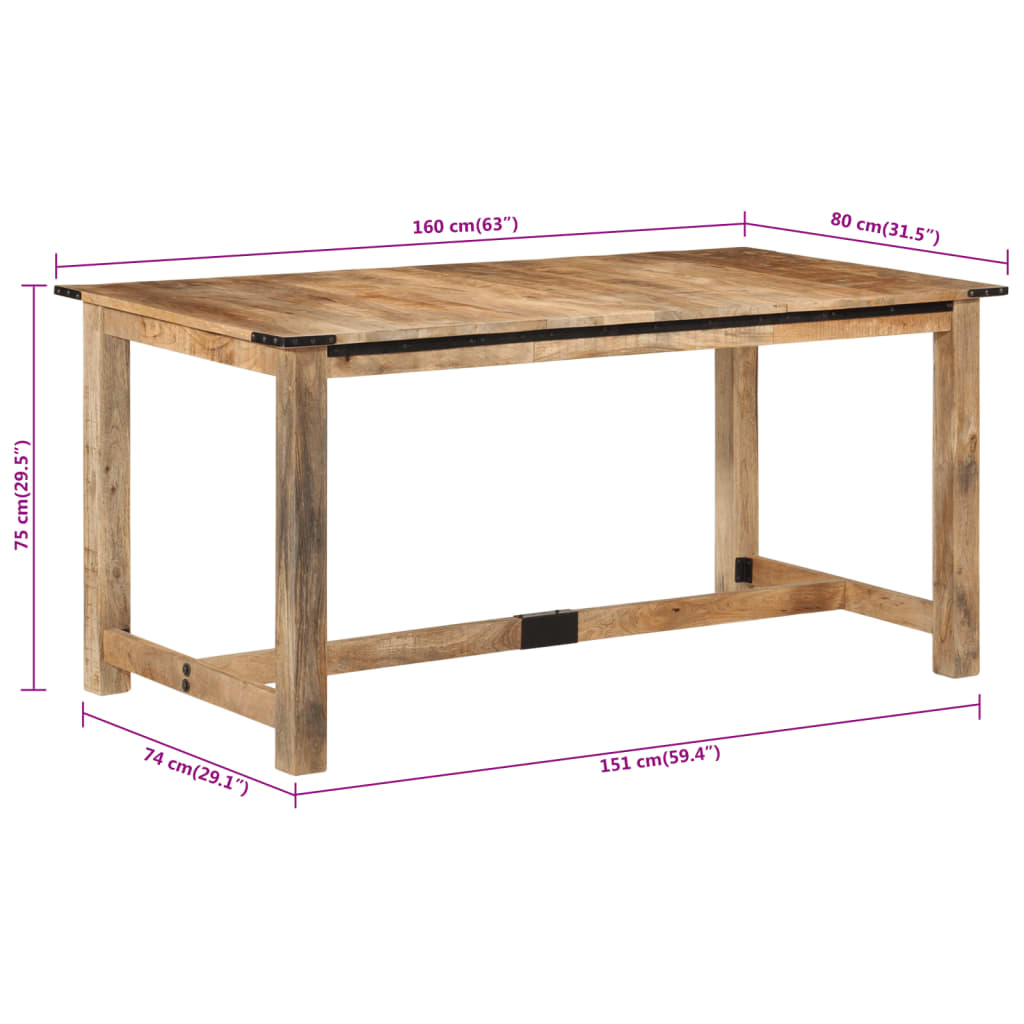 vidaXL Dining Table 160x80x75 cm Solid Wood Mango