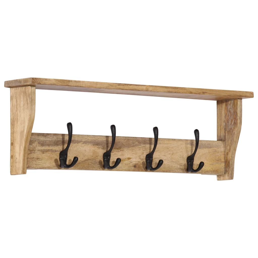 vidaXL Wall-mounted Coat Rack with 4 Hooks Solid Wood Mango