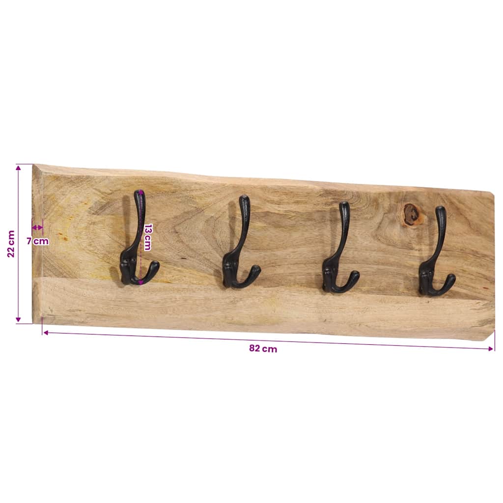 Wall-mounted Coat Rack with 4 Hooks Solid Wood Mango