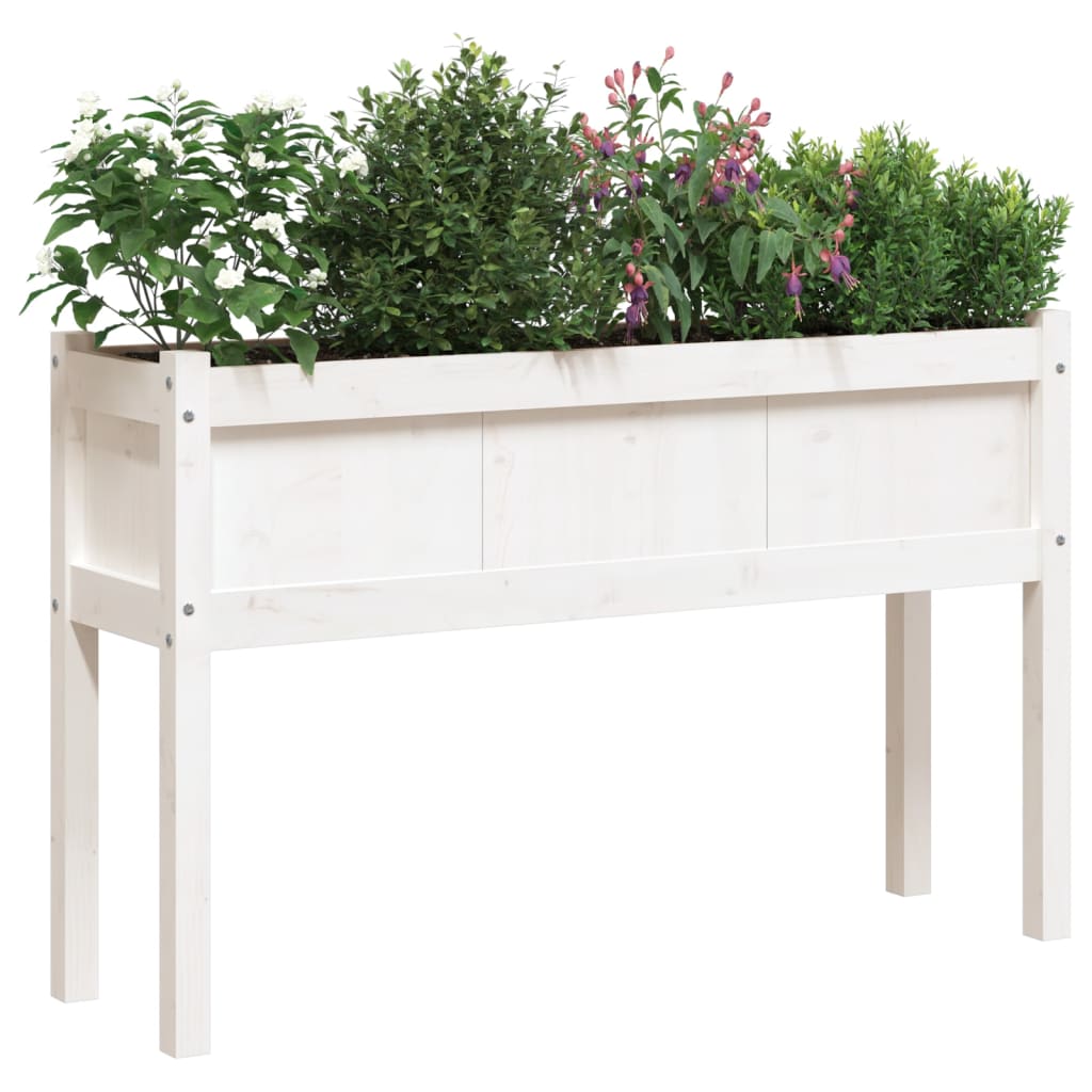 vidaXL Garden Planter with Legs White 110x31x70 cm Solid Wood Pine