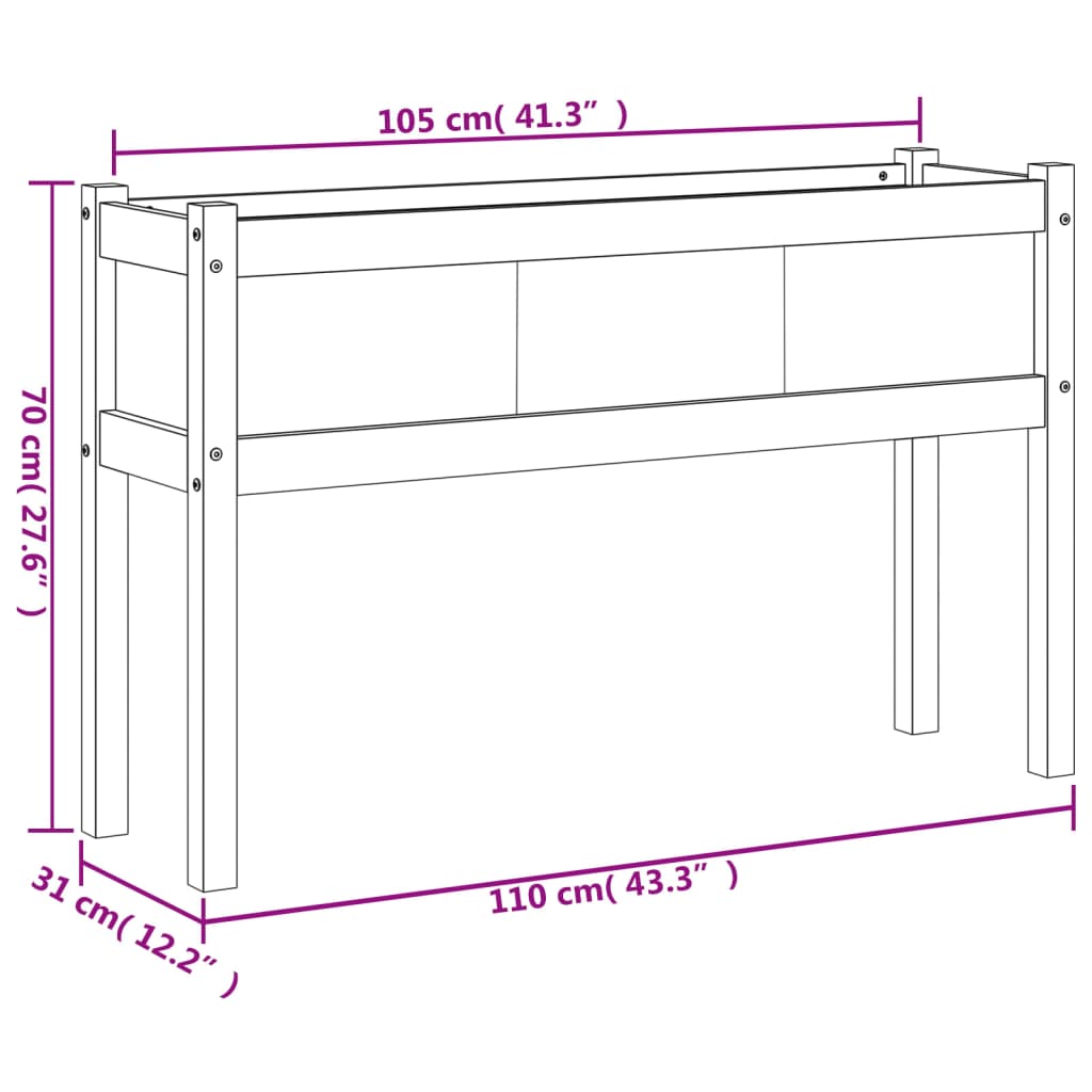 vidaXL Garden Planter with Legs White 110x31x70 cm Solid Wood Pine