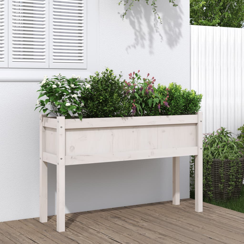 vidaXL Garden Planter with Legs White 110x31x70 cm Solid Wood Pine