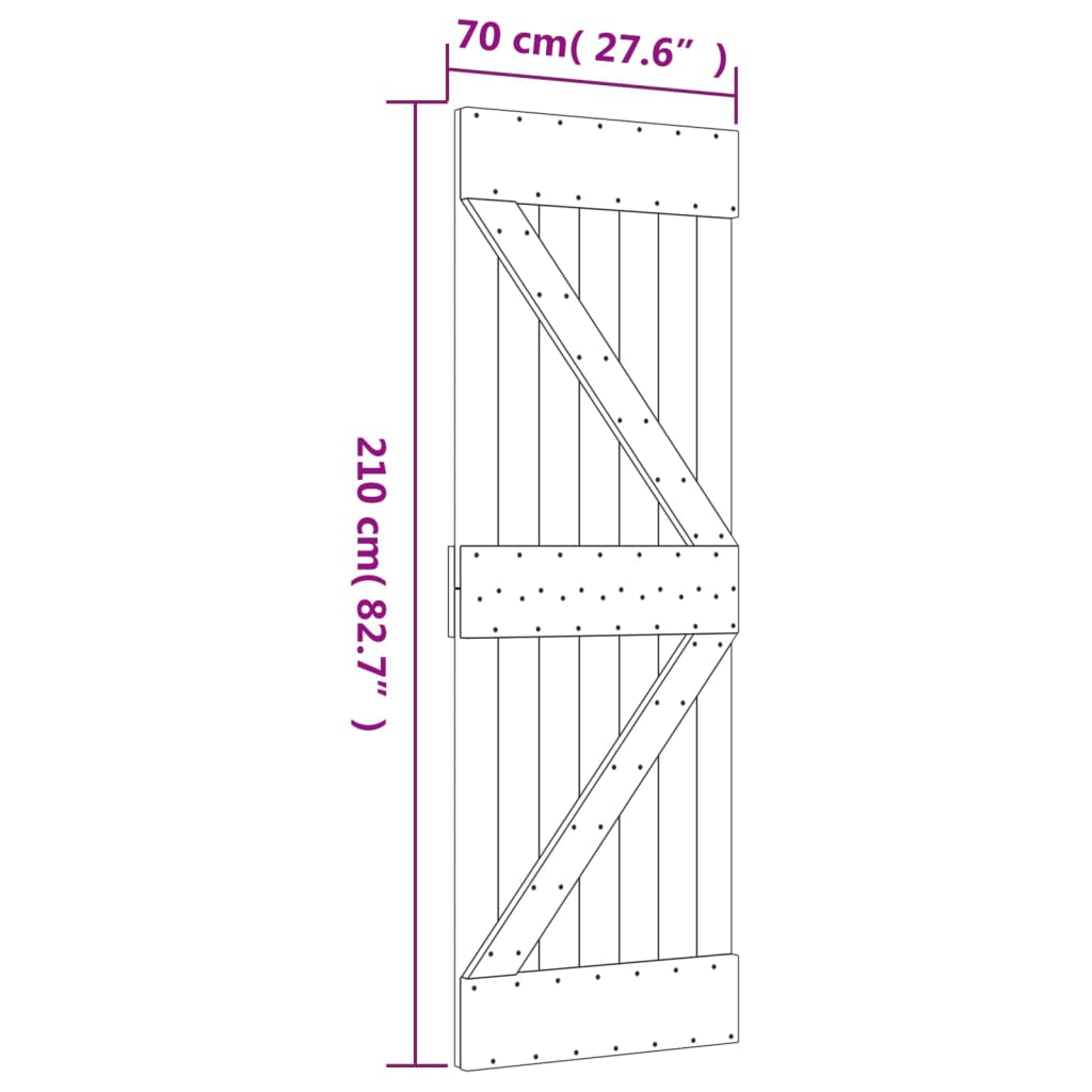 vidaXL Sliding Door with Hardware Set 70x210 cm Solid Wood Pine