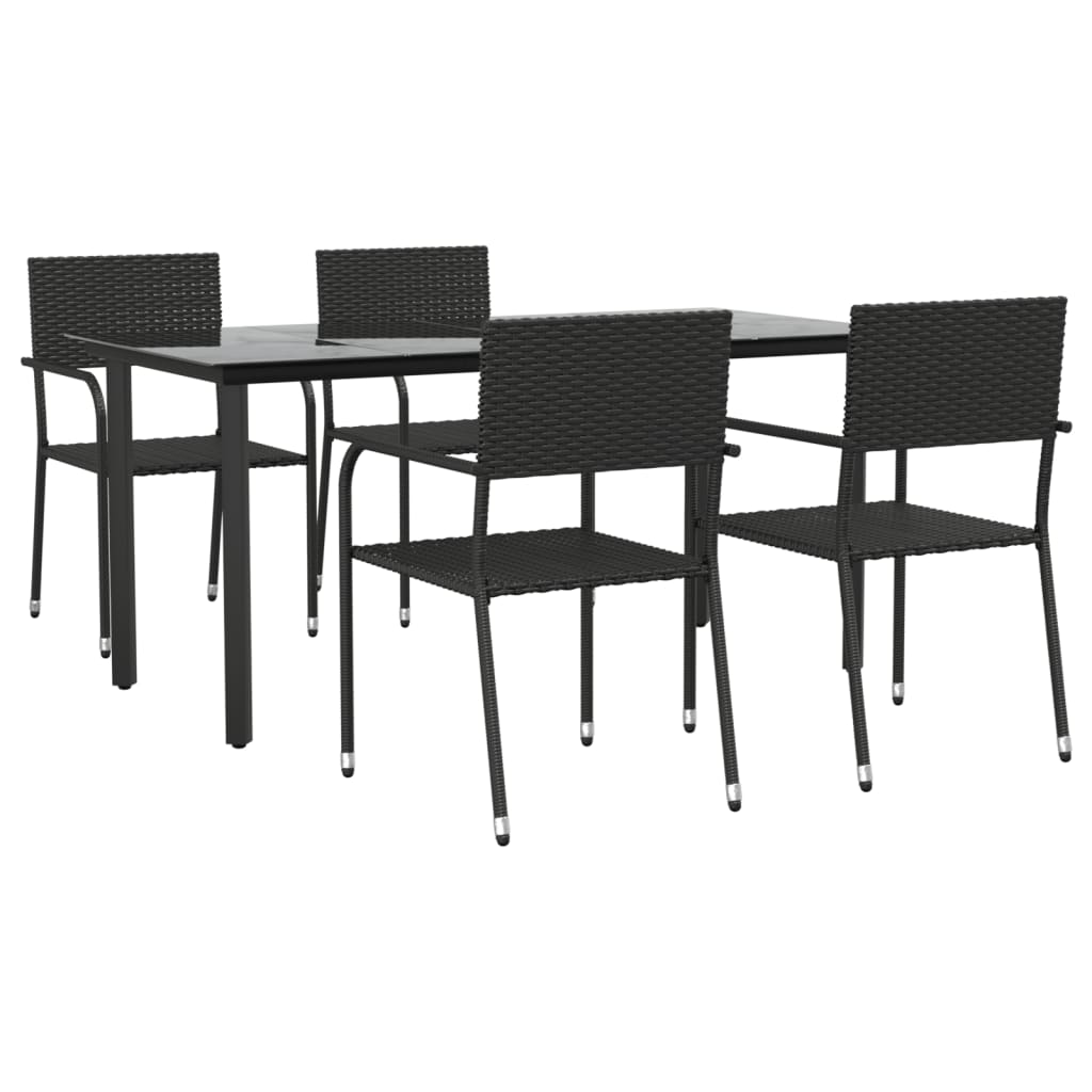 vidaXL 5 Piece Garden Dining Set Black Poly Rattan and Steel