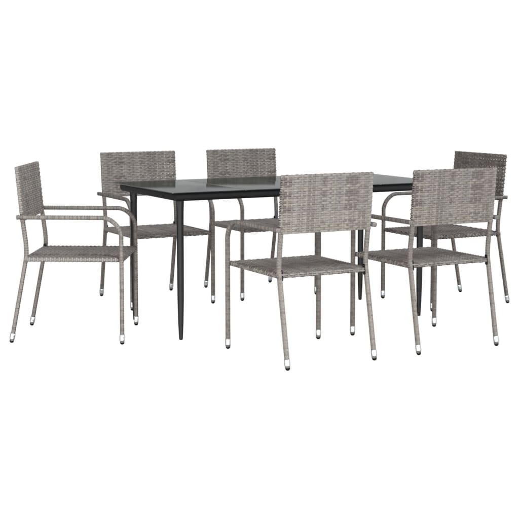 vidaXL 7 Piece Garden Dining Set Grey and Black Poly Rattan and Steel