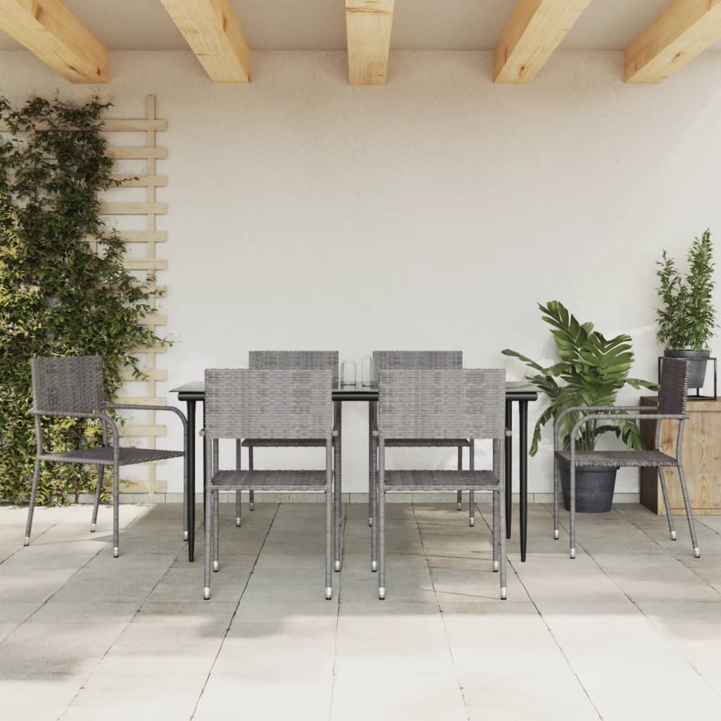 vidaXL 7 Piece Garden Dining Set Grey and Black Poly Rattan and Steel