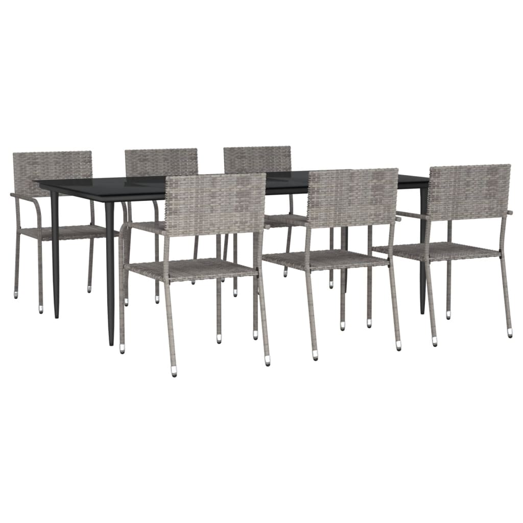 vidaXL 7 Piece Garden Dining Set Grey and Black Poly Rattan and Steel