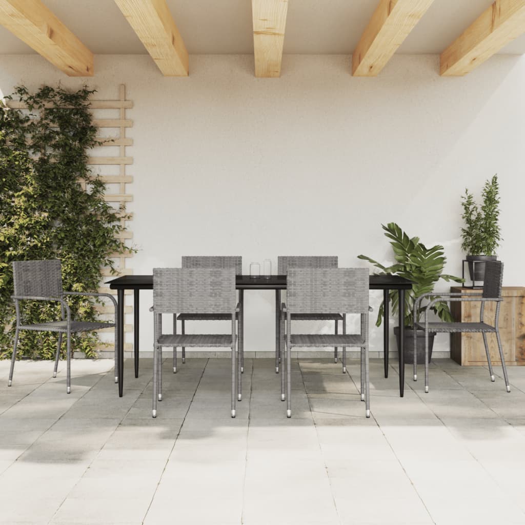 vidaXL 7 Piece Garden Dining Set Grey and Black Poly Rattan and Steel