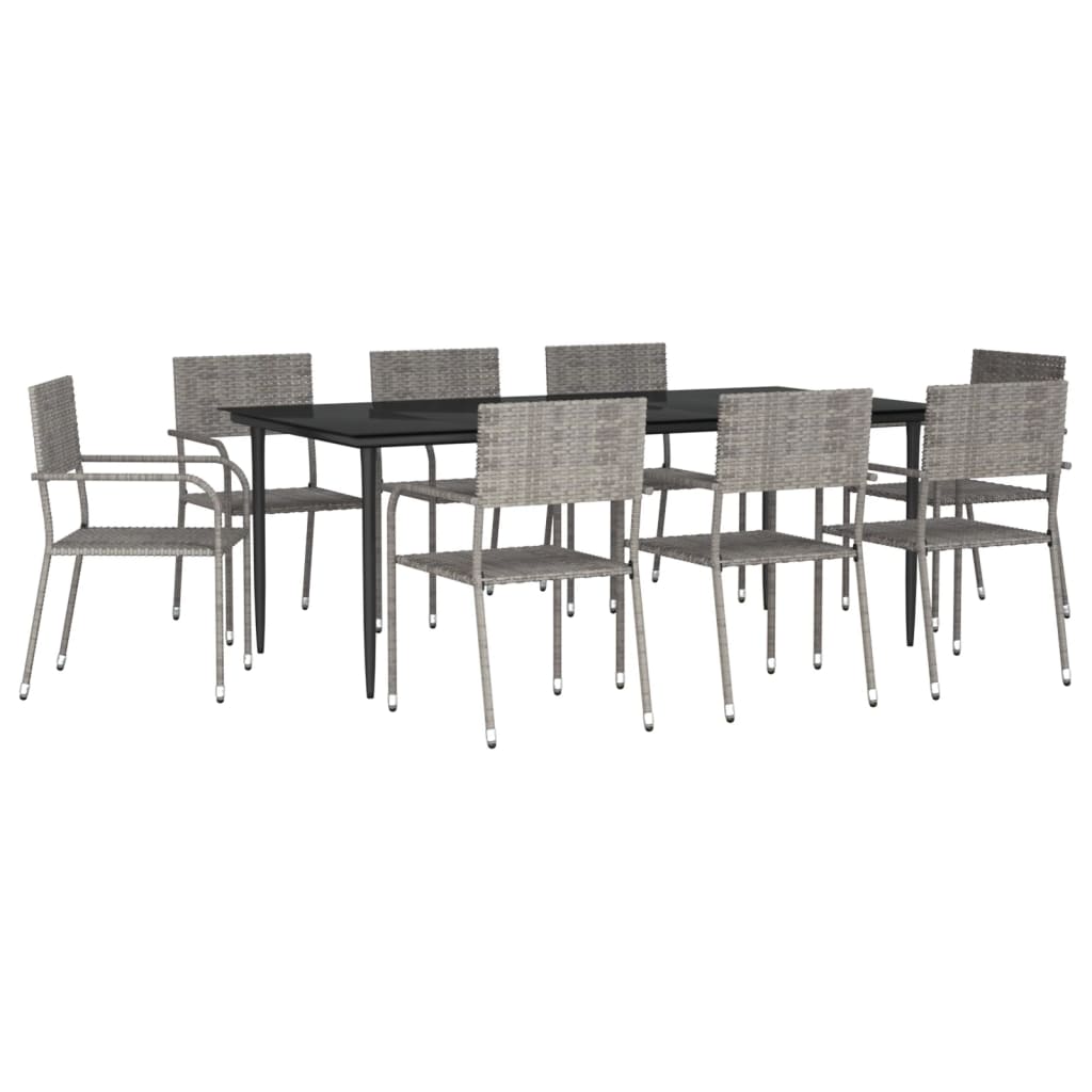 vidaXL 9 Piece Garden Dining Set Grey and Black Poly Rattan and Steel