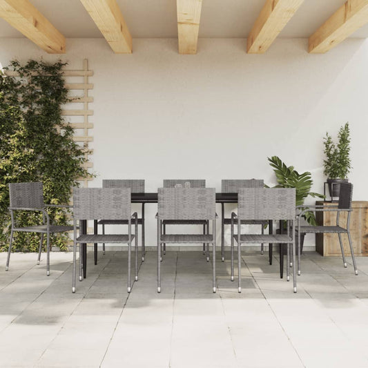 vidaXL 9 Piece Garden Dining Set Grey and Black Poly Rattan and Steel