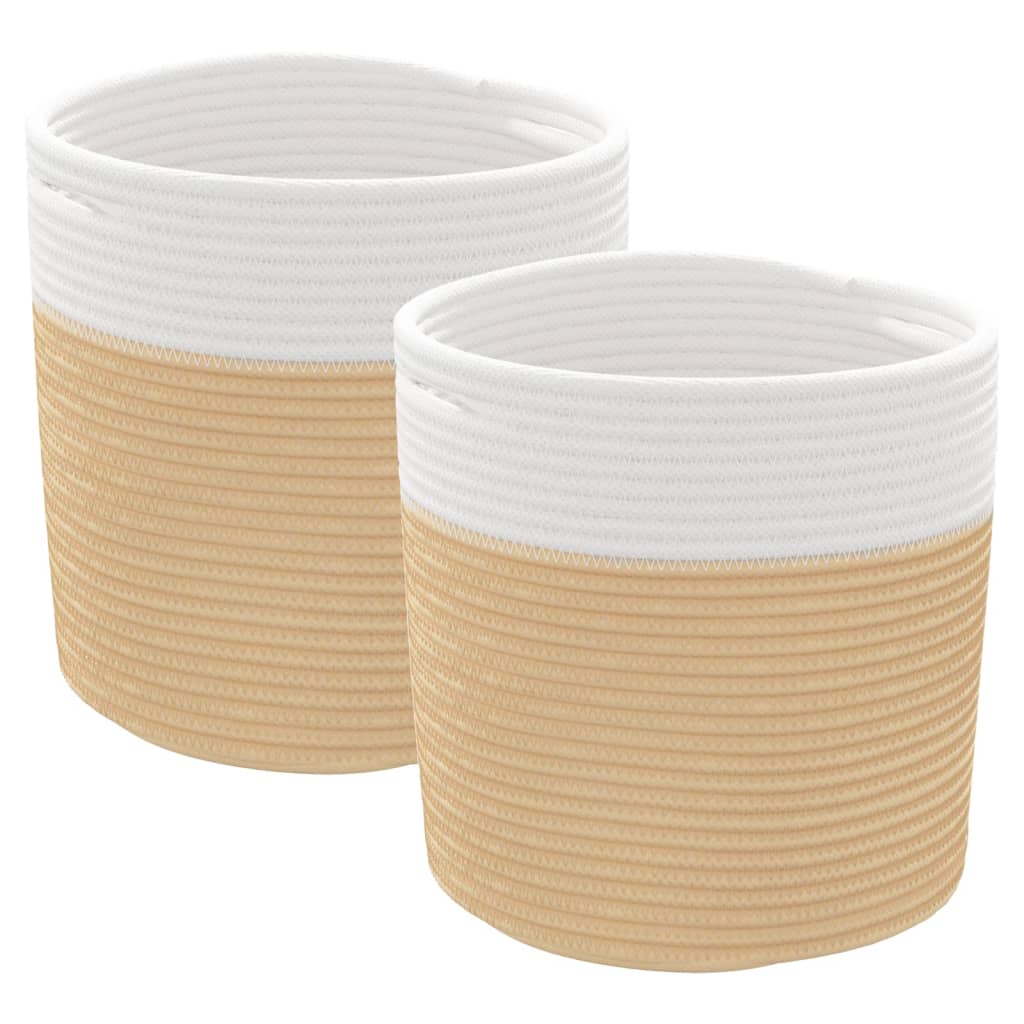 Storage Baskets 2 pcs Beige and White Ø28x28 cm Cotton