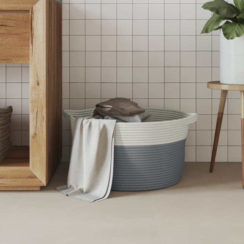 Storage Basket Grey and White Ø40x25 cm Cotton