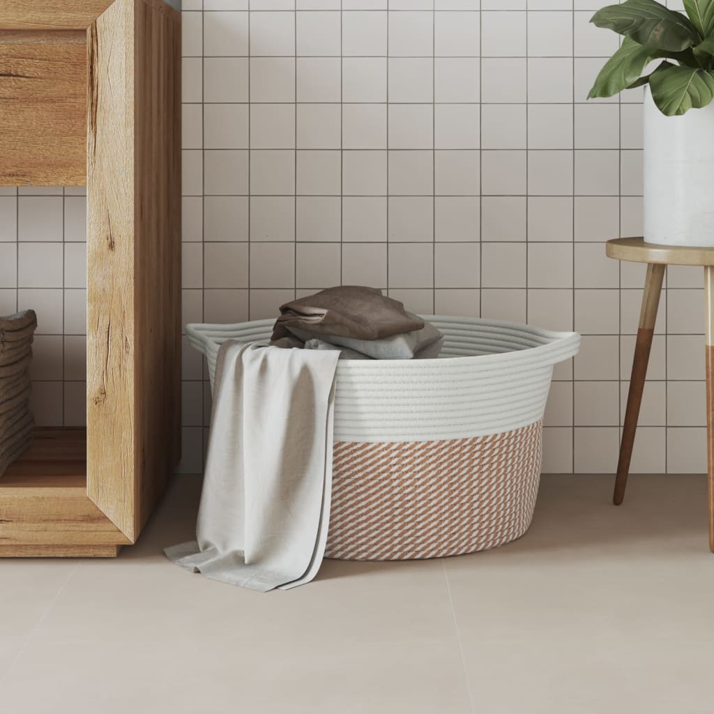 Storage Basket Brown and White Ø40x25 cm Cotton