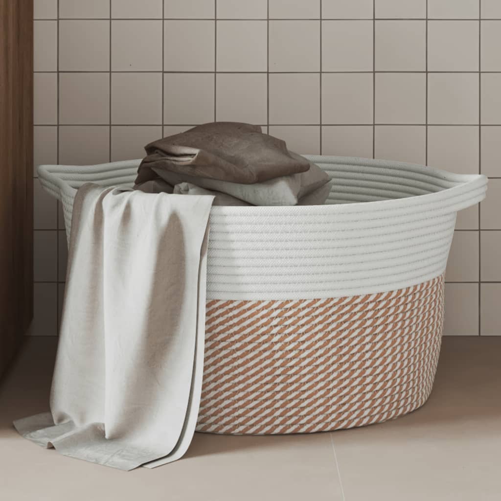 Storage Basket Brown and White Ø40x25 cm Cotton