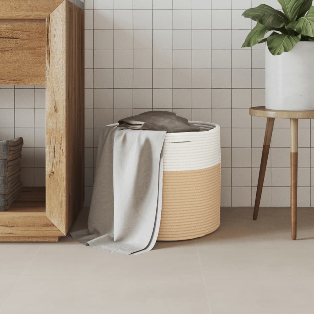 Storage Basket Beige and White Ø40x35 cm Cotton