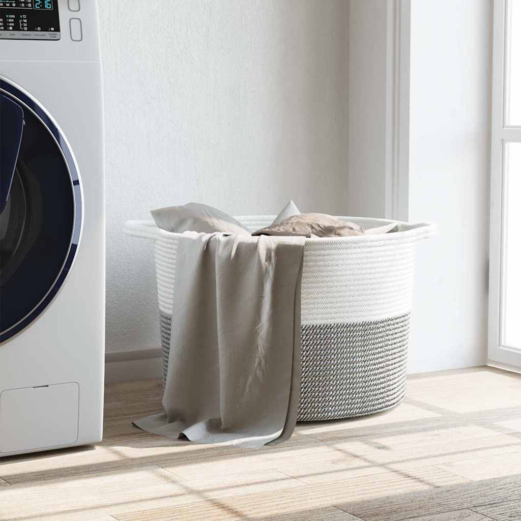 Laundry Basket Grey and White Ø55x36 cm Cotton