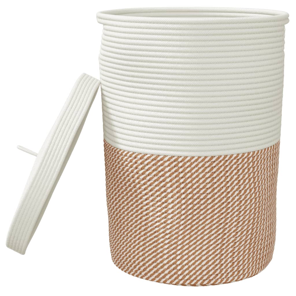Storage Basket with Lid Brown and White Ø37x50 cm Cotton