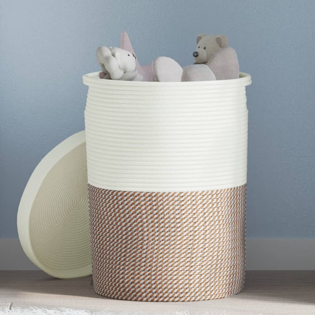 Storage Basket with Lid Brown and White Ø37x50 cm Cotton